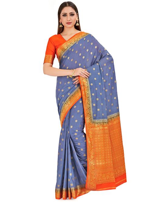 floral mysore silk saree with blouse - 16794293 - Very Small Image - 1