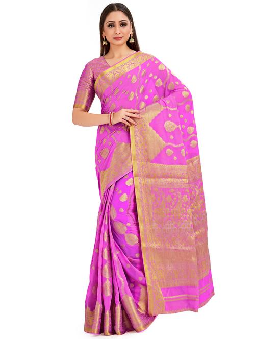 floral banarasi saree with blouse - 16794309 - Very Small Image - 1