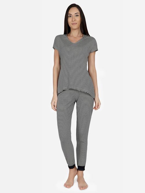 v- neck striped top with pajama set - 16794335 - Very Small Image - 1
