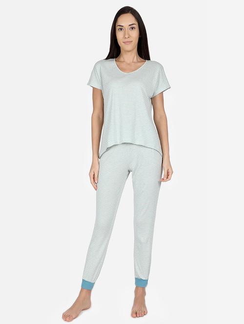 round neck striped top with pajama set - 16794336 - Very Small Image - 1