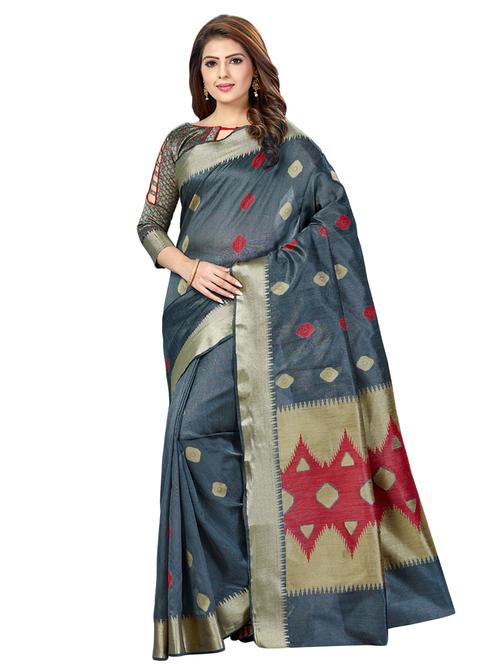 ethnic motif banarasi saree with blouse - 16795915 - Very Small Image - 1