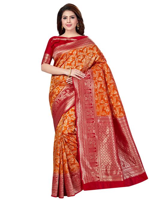 self design banarasi saree with blouse - 16795963 - Very Small Image - 1