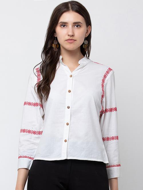 embroidered sleeved solid shirt - 16796186 - Very Small Image - 1