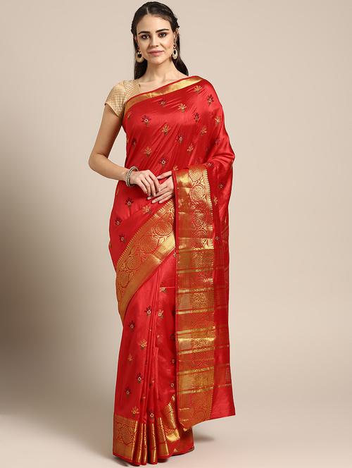 floral mysore silk saree with blouse - 16796325 - Very Small Image - 1