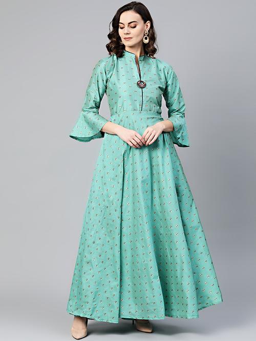 zari work flared gown - 16796598 - Very Small Image - 1