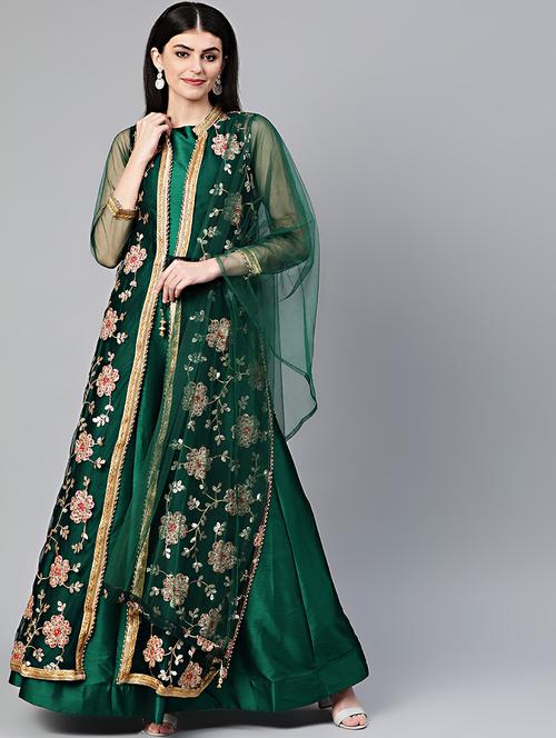 embroidered silk flared gown - 16796606 - Very Small Image - 1