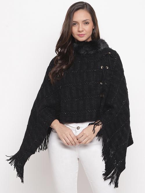 fur detail wool poncho - 16796642 - Very Small Image - 1
