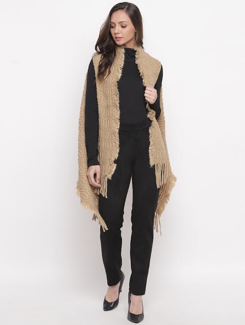 fringed hem wool poncho - 16796648 - Very Small Image - 1