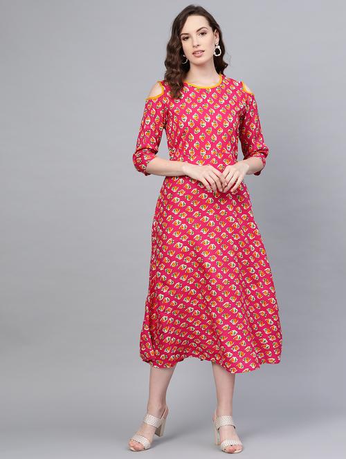 floral a-line ethnic dress - 16797631 - Very Small Image - 1
