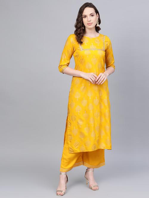 gold print kurta palazzo set - 16797666 - Very Small Image - 1