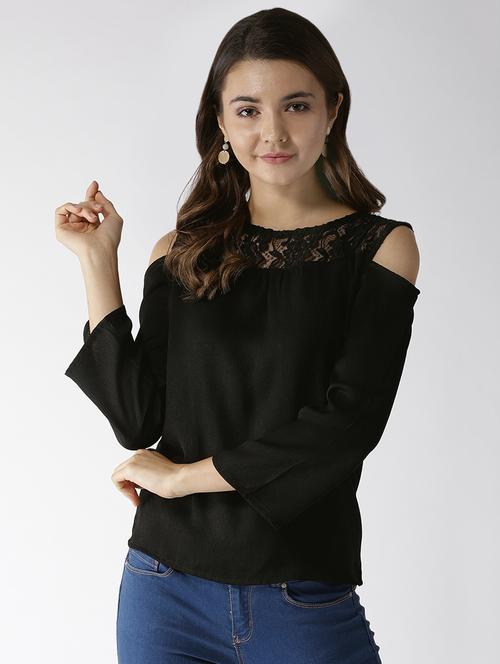 lace panel cold shoulder top - 16797794 - Very Small Image - 1
