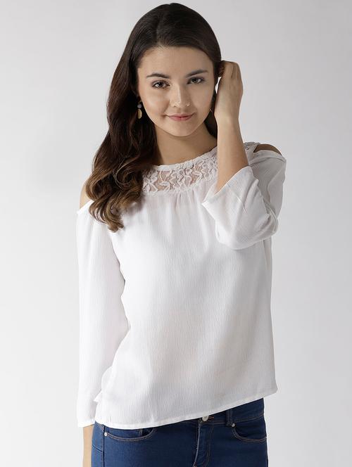 lace panel cold shoulder top - 16797796 - Very Small Image - 1