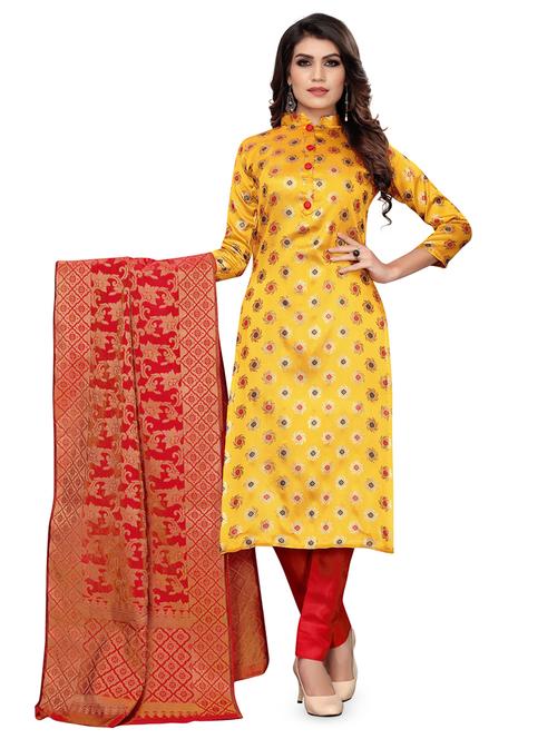 jacquard unstitched straight pant suit set - 16798782 - Very Small Image - 1