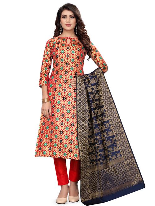 jacquard unstitched straight pant suit set - 16798783 - Very Small Image - 1