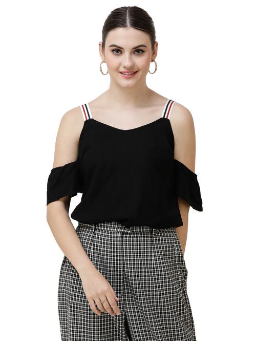 cold shoulder solid crop top - 16798879 - Very Small Image - 1