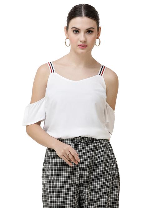 cold shoulder solid crop top - 16798880 - Very Small Image - 1