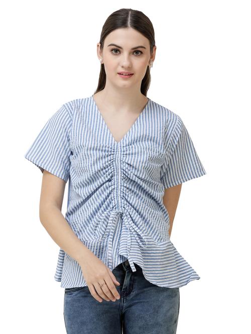 ruched detail v-neck top - 16798923 - Very Small Image - 1