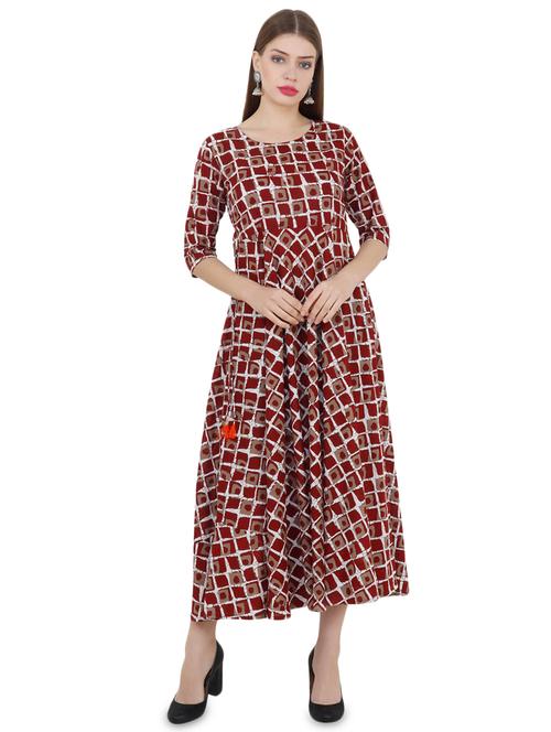 checkered flared ethnic dress - 16798946 - Very Small Image - 1