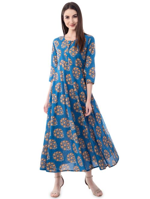 floral print flared ethnic dress - 16798973 - Very Small Image - 1