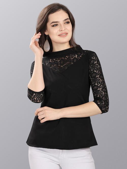 lace panel solid top - 16799127 - Very Small Image - 1