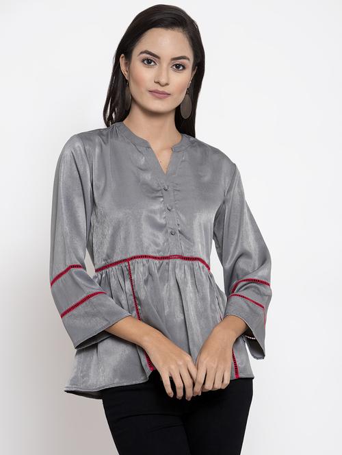 contrast lace insert a-line top - 16799129 - Very Small Image - 1