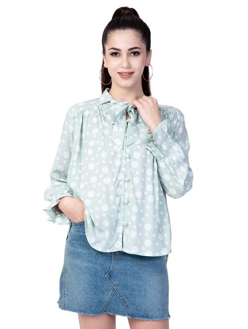 tie front polka dot top - 16799689 - Very Small Image - 1