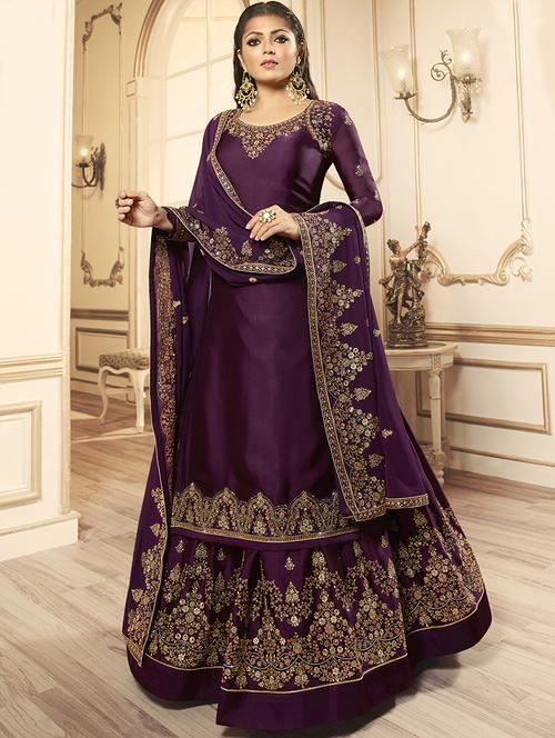embroidered a-line semi-stitched suit - 16799724 - Very Small Image - 1