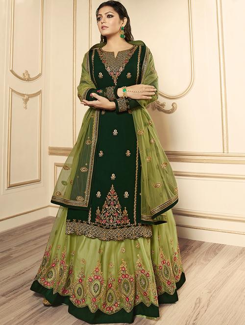 embroidered a-line semi-stitched suit - 16799725 - Very Small Image - 1