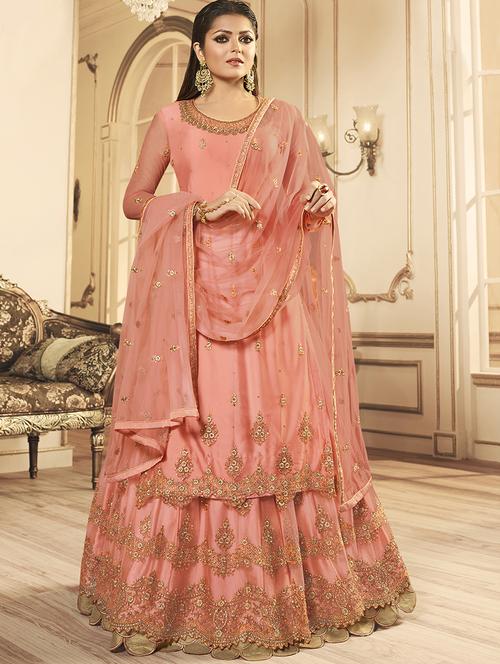 embroidered a-line semi-stitched suit - 16799727 - Very Small Image - 1