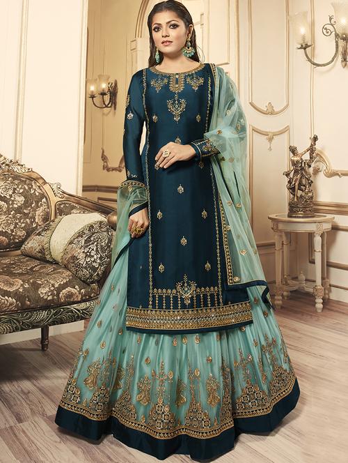 embroidered a-line semi-stitched suit - 16799731 - Very Small Image - 1