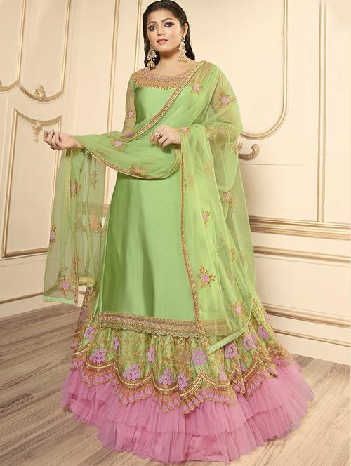embroidered a-line semi-stitched suit - 16799732 - Very Small Image - 1