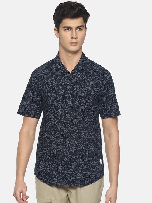 navy blue floral printed casual shirt - 16799812 - Very Small Image - 1
