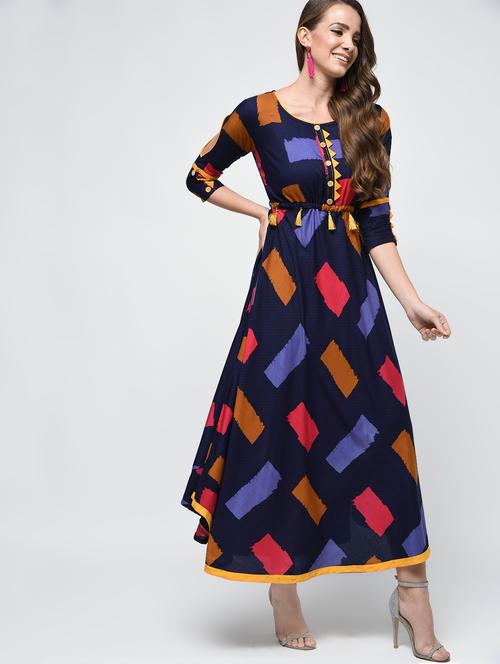 geometrical flared ethnic dress - 16800513 - Very Small Image - 1