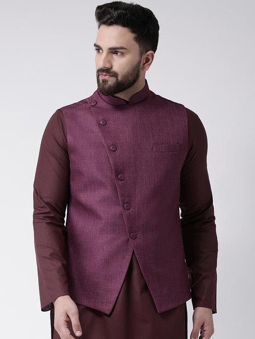 purple solid nehru jacket - 16801115 - Very Small Image - 1