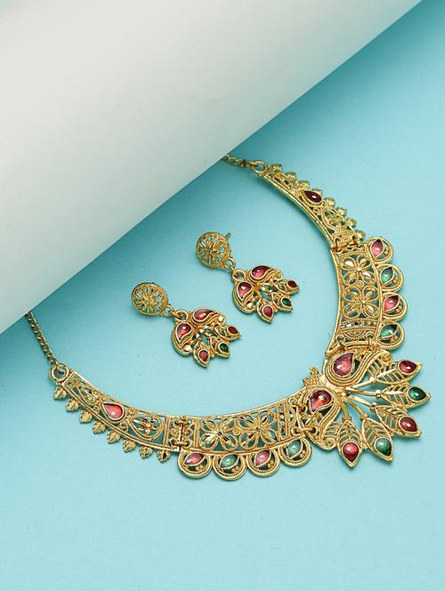 gold metal necklaces and earring - 16801310 - Very Small Image - 1