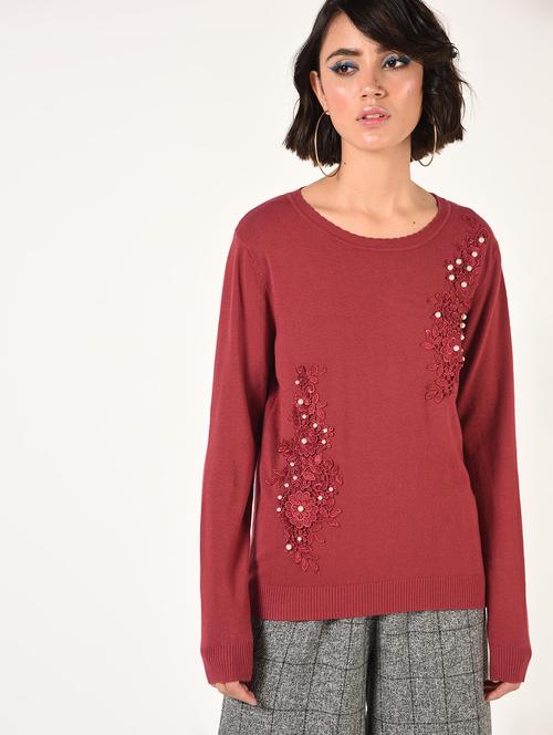 lace detail wool blend pullover - 16801866 - Very Small Image - 1