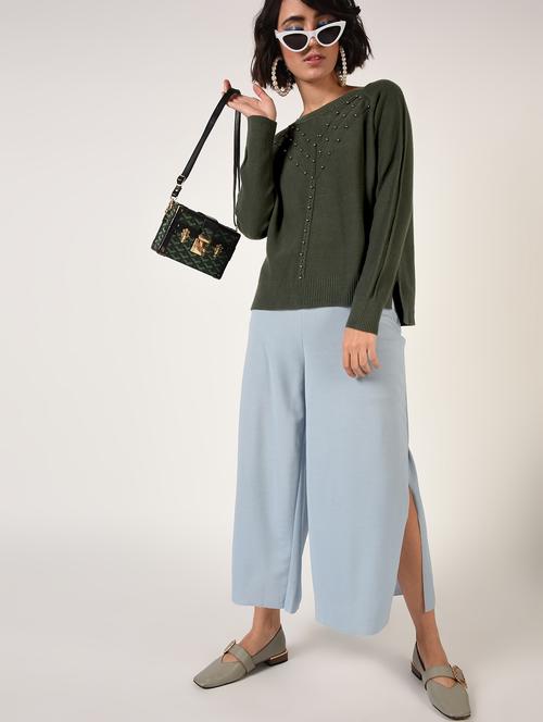 pearl embellished wool blend pullover - 16801869 - Very Small Image - 1