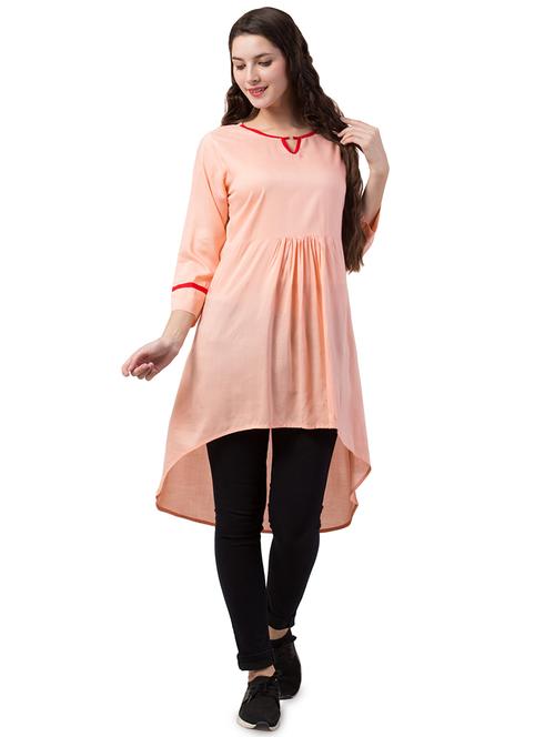 key hole neck gathered high low tunic - 16802248 - Very Small Image - 1
