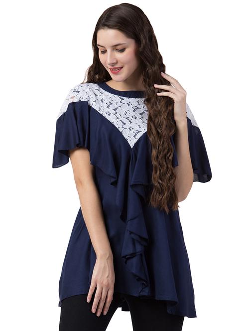 lace panel ruffled top - 16802249 - Very Small Image - 1