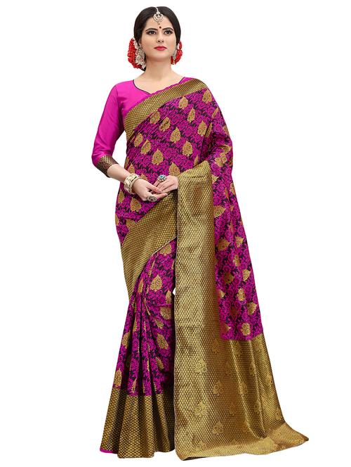 floral woven saree with blouse - 16802356 - Very Small Image - 1