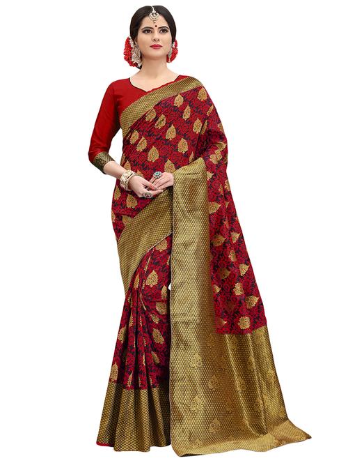 floral woven saree with blouse - 16802357 - Very Small Image - 1