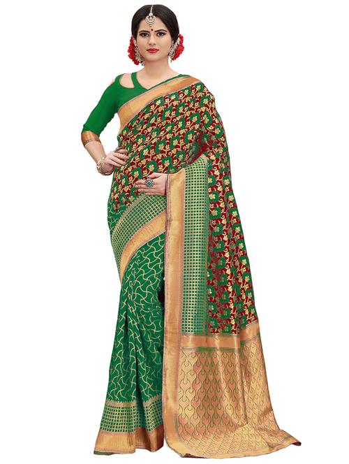 floral woven saree with blouse - 16802360 - Very Small Image - 1