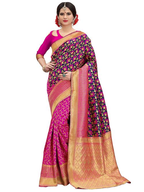 floral woven saree with blouse - 16802361 - Very Small Image - 1