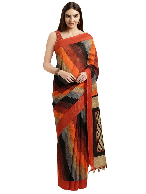 stripe printed saree with blouse - 16802394 - Very Small Image - 1