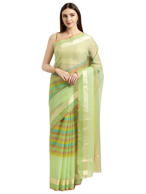 striped woven saree with blouse - 16802407 - Very Small Image - 1