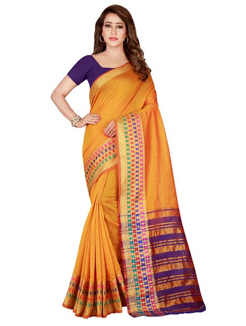 solid borederd woven saree with blouse - 16802548 - Very Small Image - 1