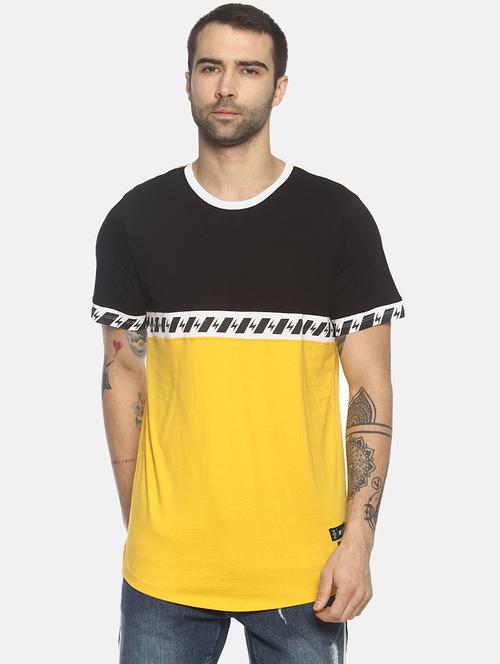 yellow color block cut & sew t-shirt - 16803097 - Very Small Image - 1