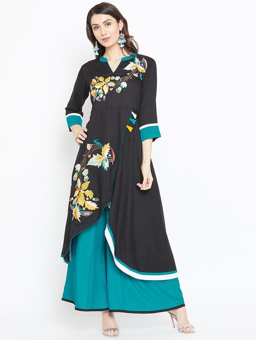 embroidered kurta palazzo set - 16803962 - Very Small Image - 1