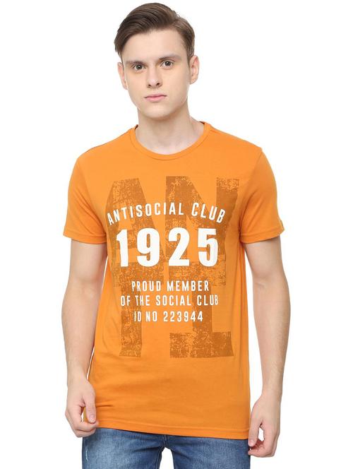 yellow typographic front print t-shirt - 16804201 - Very Small Image - 1