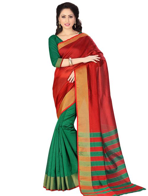 half & half bordered saree with blouse - 16805284 - Very Small Image - 1